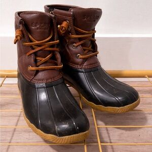 Sperry Kids Brown Leather & Black Waterproof Duck Boots
